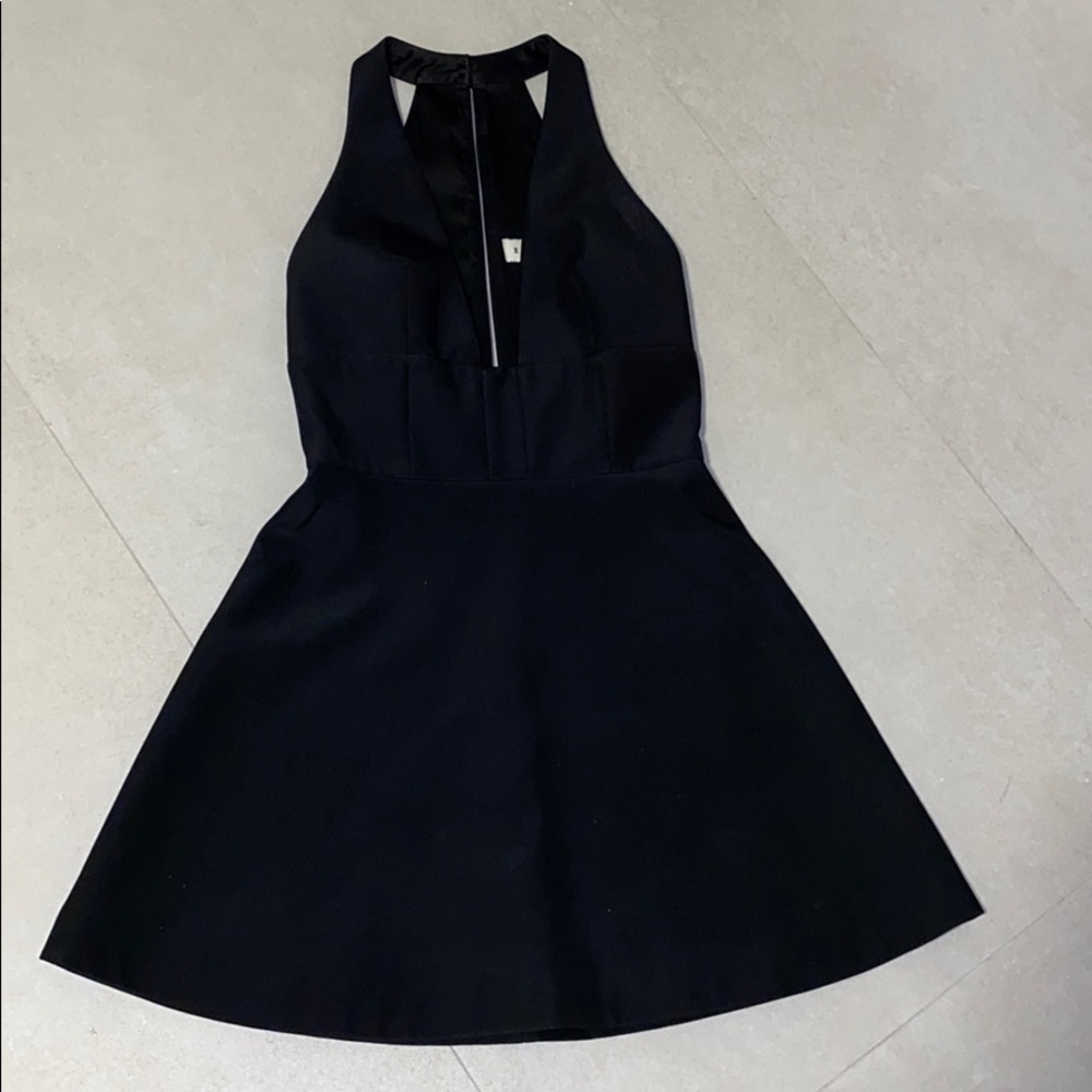 Black low cut flare mini dress